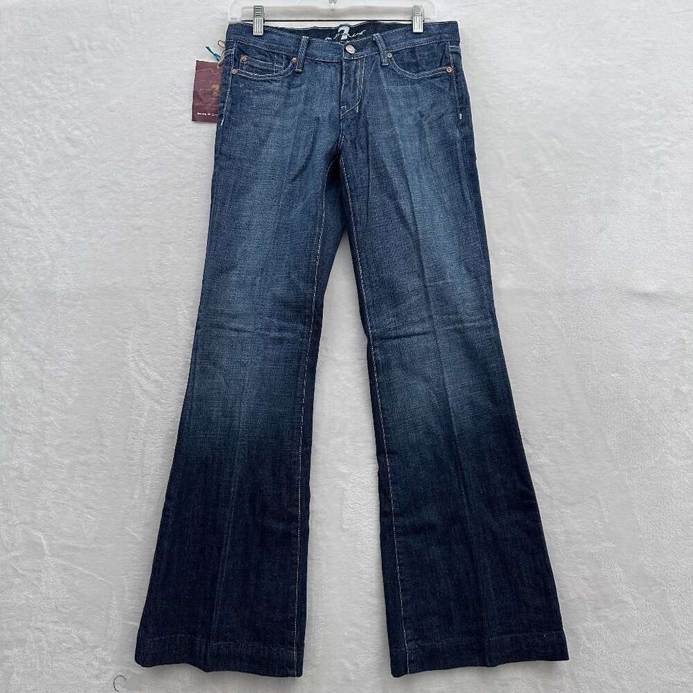 7 For All Mankind Dojo Jeans Womens 28 Blue Dark Wash Flare Wide Leg Rhinestone